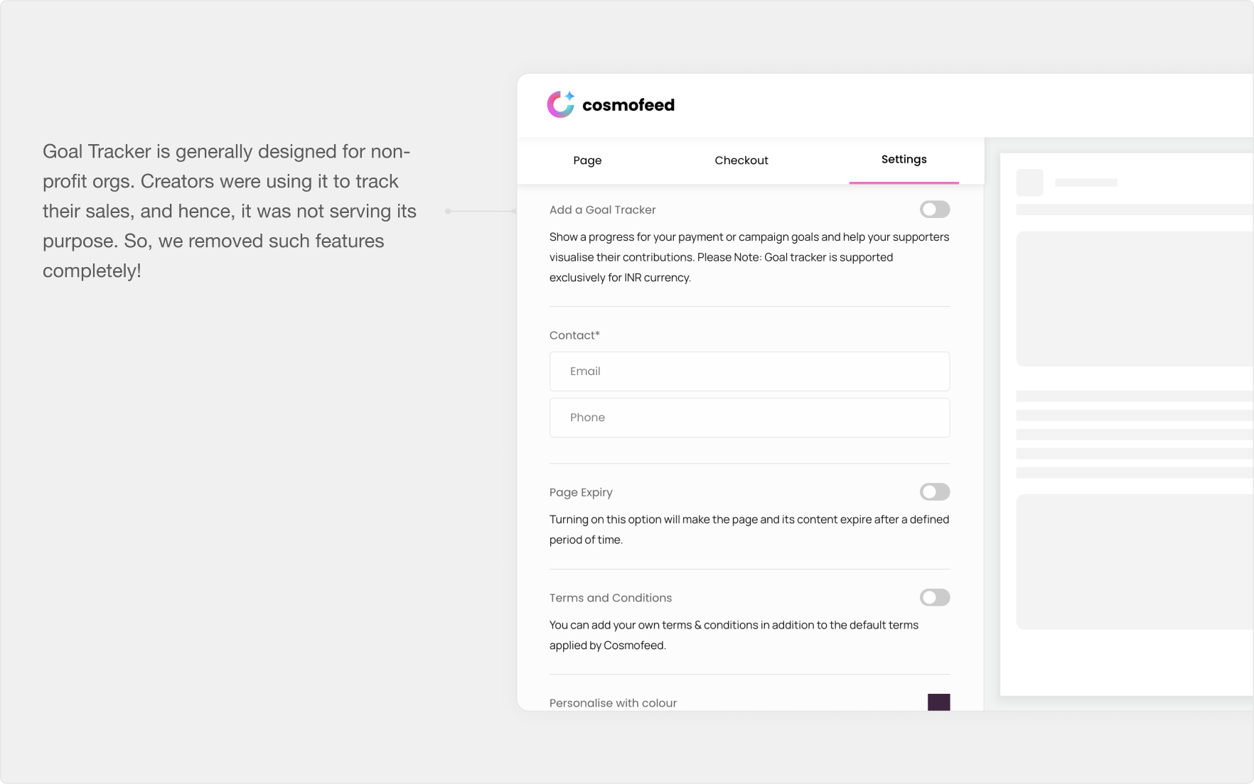 Goal Tracker was removed because it served non-profit orgs, not our target audience