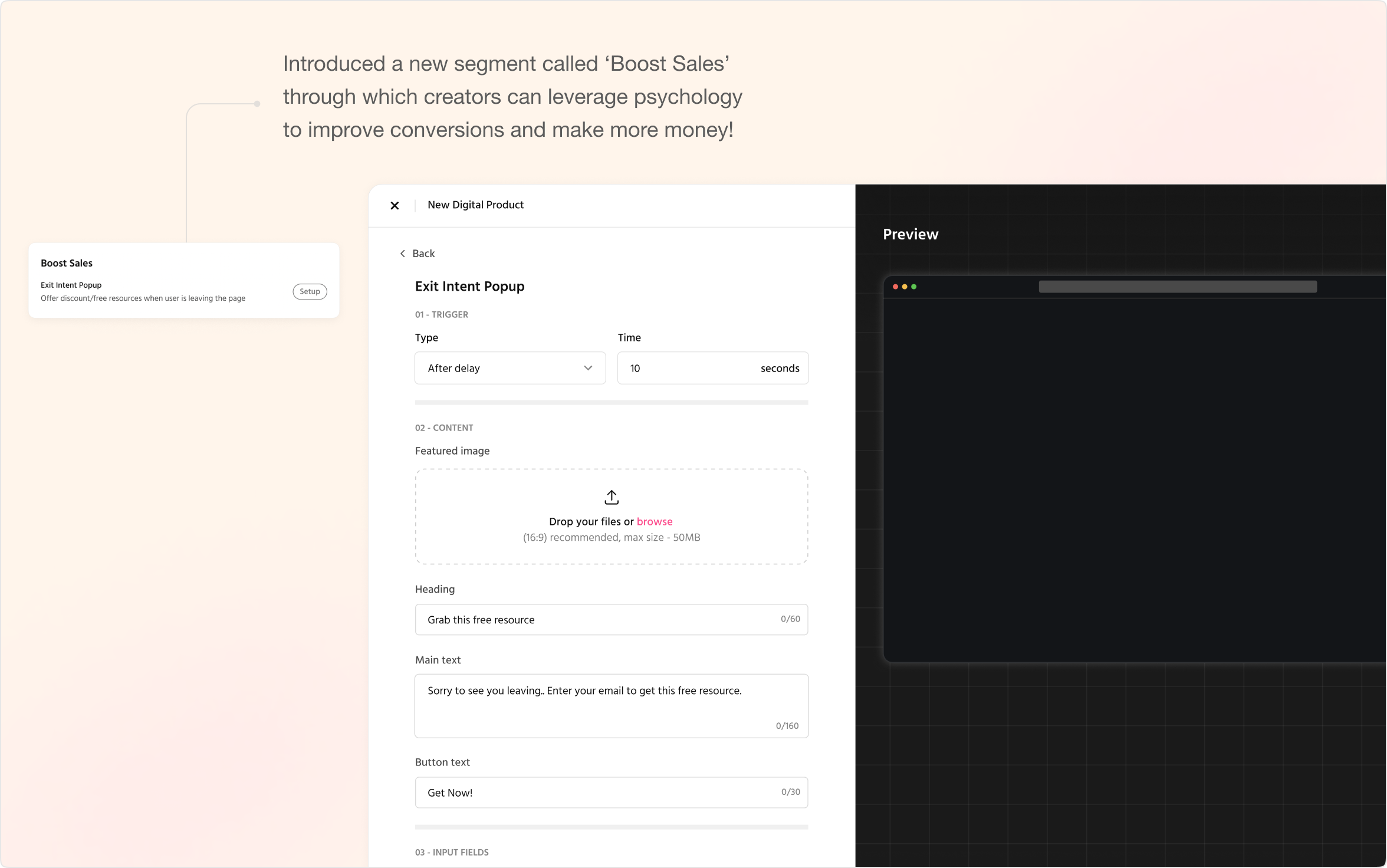 Introduced a 'Boost Sales' segment with an Exit Intent popup to lift conversions