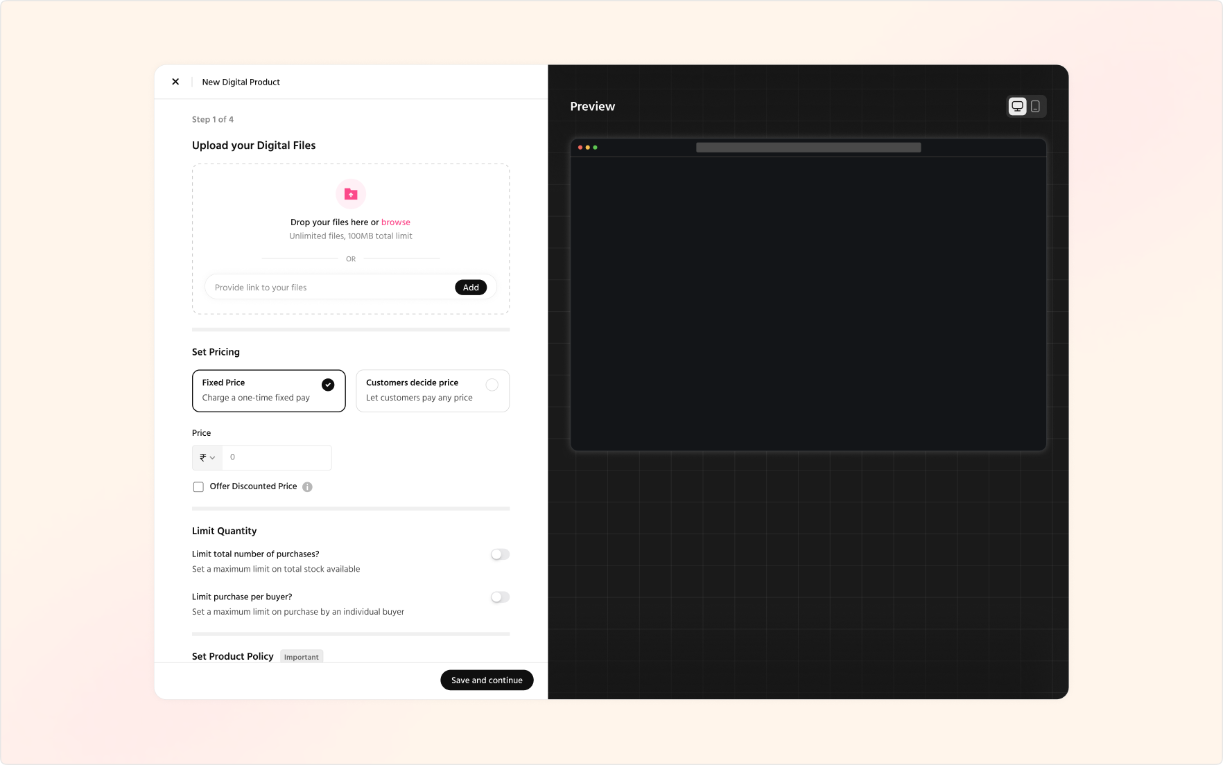 After: a simplified, guided creation flow with a live preview