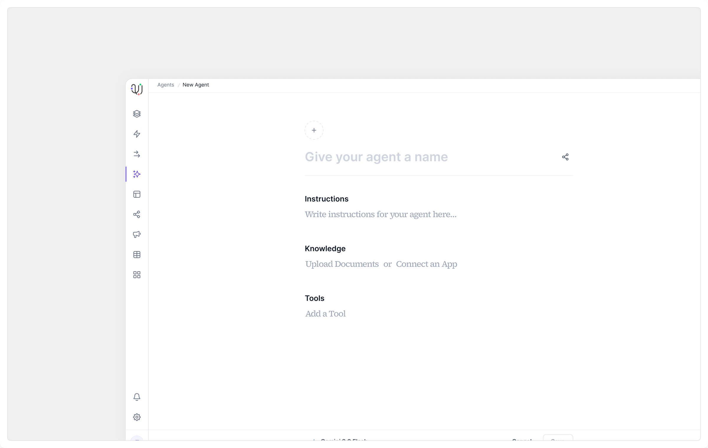 The document-like simple agent creation interface