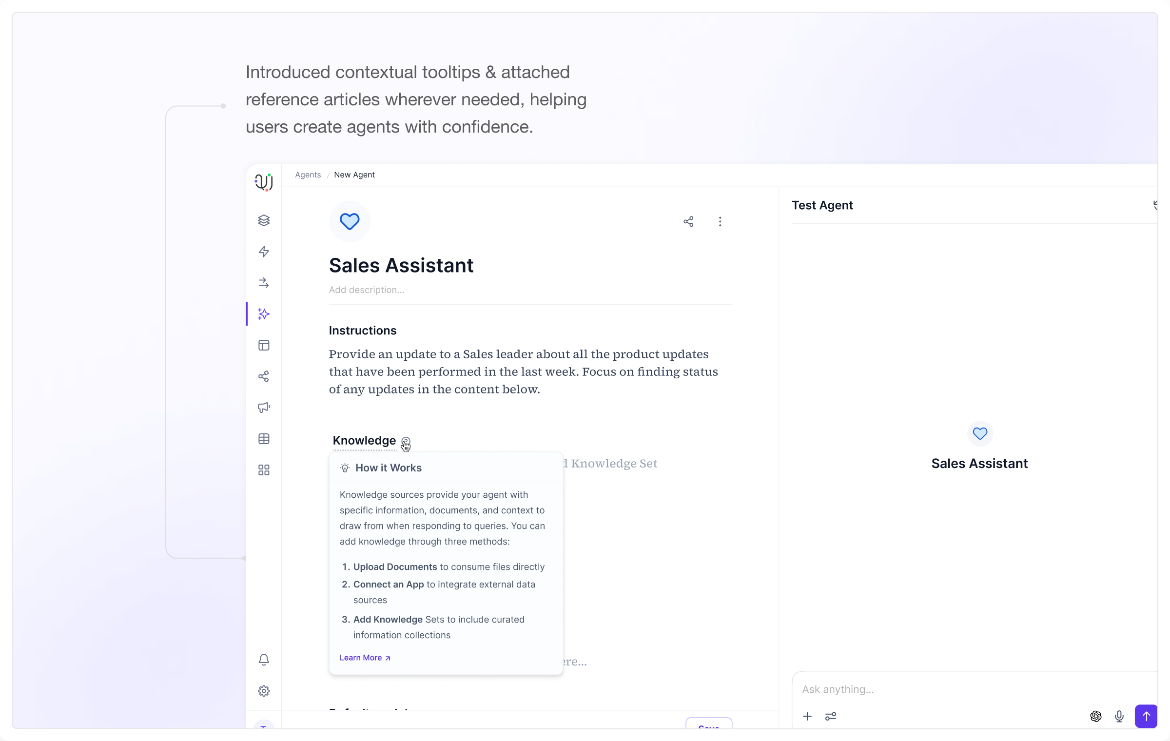 Simple Agents with contextual tooltips and reference articles