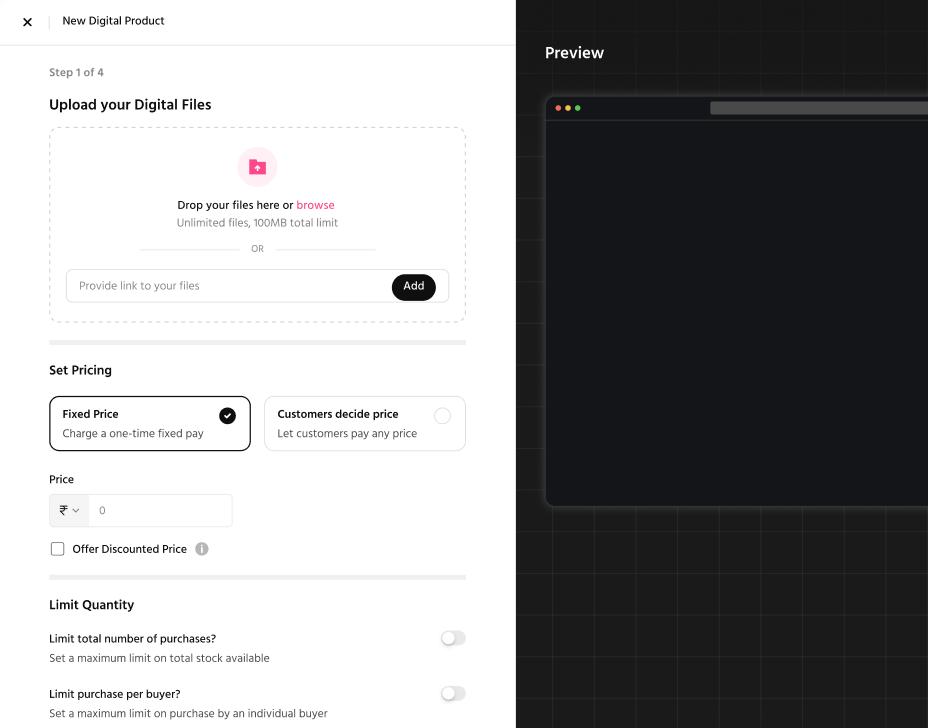 Digital product / payment page builder