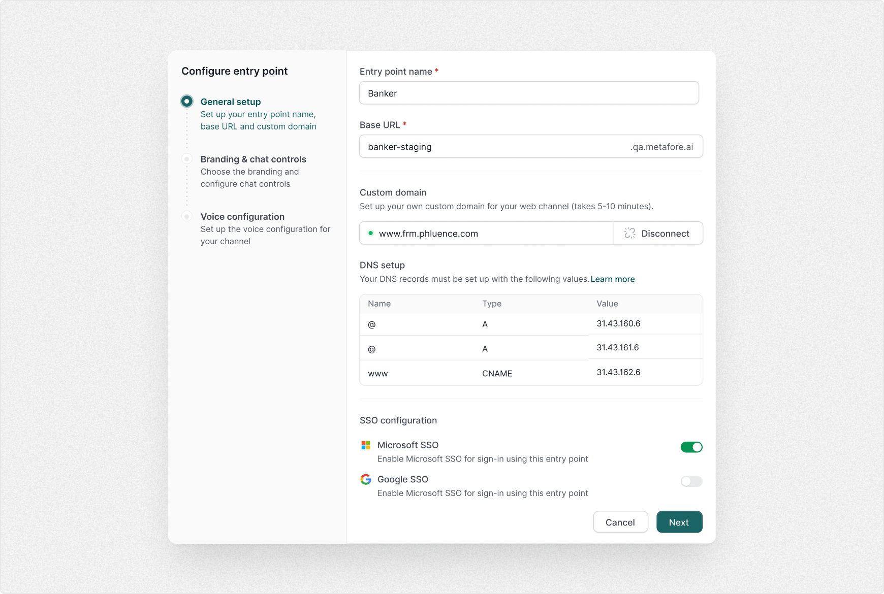 Configuration modal